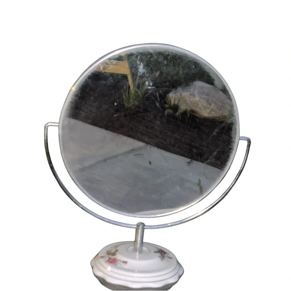 VTG Porcelain Base Double Sided Magnifying Vanity Make Up Mirror Roses Floral - Picture 3 of 10